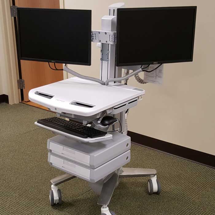 Hospital EMR EHR Cart with Two Monitors